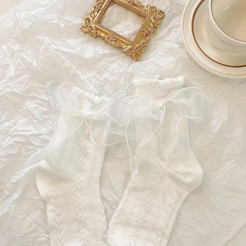 WHITE BOW LACE SOCKS 5-PACK