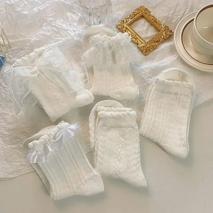 WHITE BOW LACE SOCKS 5-PACK