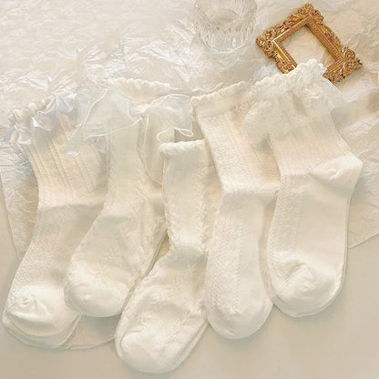 WHITE BOW LACE SOCKS 5-PACK