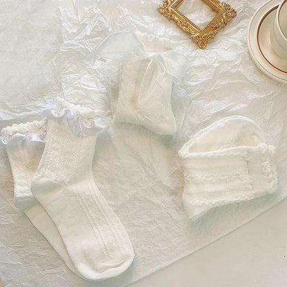 WHITE BOW LACE SOCKS 5-PACK