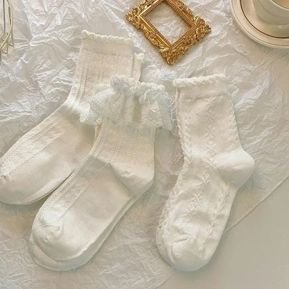 WHITE BOW LACE SOCKS 5-PACK