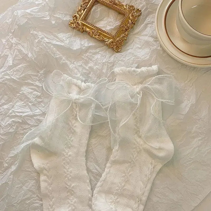 WHITE BOW LACE SOCKS 5-PACK