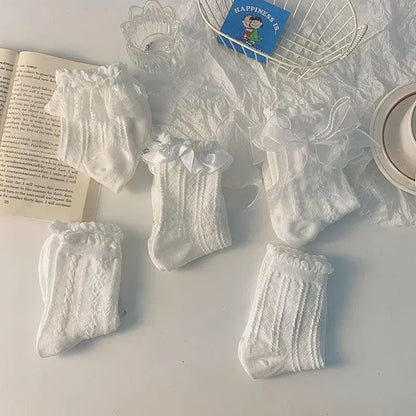 WHITE BOW LACE SOCKS 5-PACK