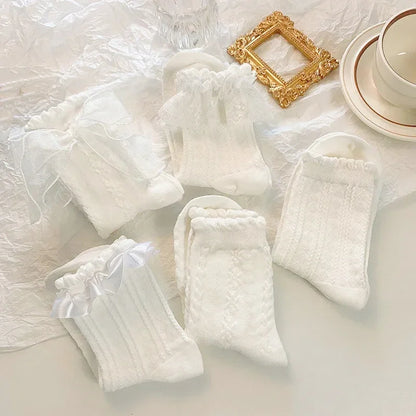 WHITE BOW LACE SOCKS 5-PACK