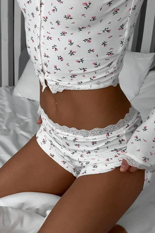 FLORAL LONG SLEEVE AND SHORTS SET