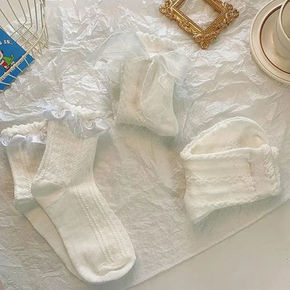 WHITE BOW LACE SOCKS 5-PACK